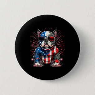 4th Of July Patriotic American Bully Dog Us Flag 2 Inch Round Button