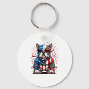 4th of July Patriotic American Bully Dog US Flag Keychain
