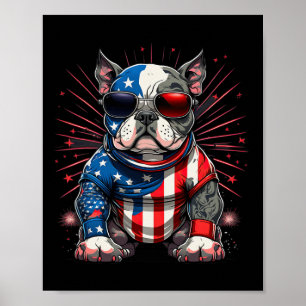 4th Of July Patriotic American Bully Dog Us Flag  Poster