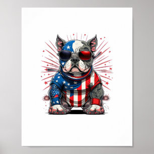 4th of July Patriotic American Bully Dog US Flag Poster
