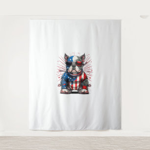 4th of July Patriotic American Bully Dog US Flag  Tapestry