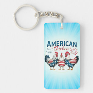 4th of July Patriotic American Chicken-62987 Keychain
