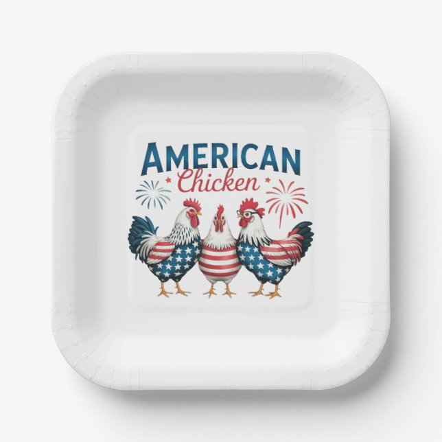 4th of July Patriotic American Chicken-62987 Paper Plate (Front)