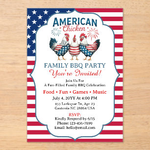 4th of July Patriotic American Chicken Design Acrylic Invitations