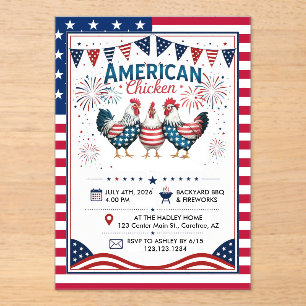 4th of July Patriotic American Chicken Design Acrylic Invitations