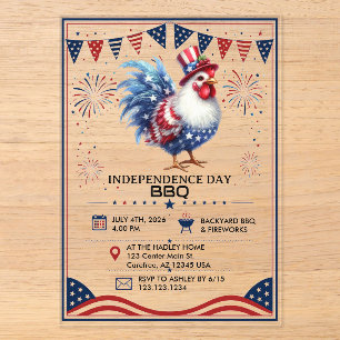4th of July Patriotic American Chicken Design Acrylic Invitations