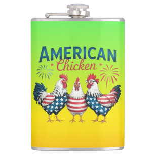 4th of July Patriotic American Chicken Design Hip Flask