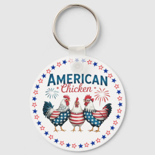 4th of July Patriotic American Chicken Design Keychain