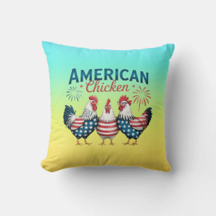 4th of July Patriotic American Chicken Design Throw Pillow