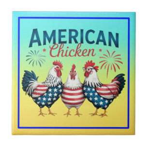 4th of July Patriotic American Chicken Design Tile