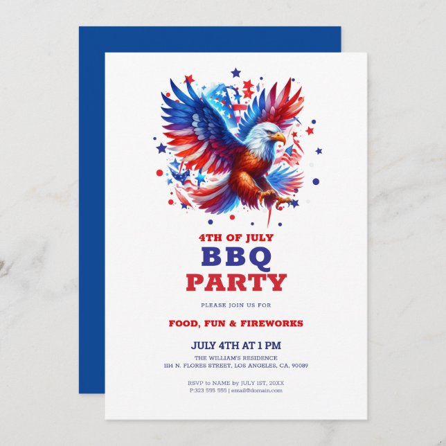 4th of July Patriotic American Eagle BBQ Invite (Front/Back)