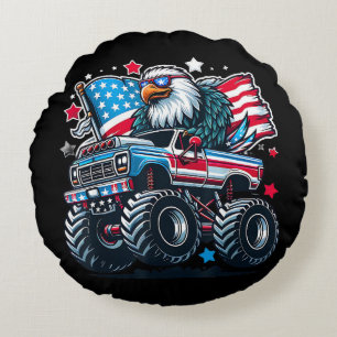 4th of July Patriotic American Flag Eagle USA Red Round Pillow