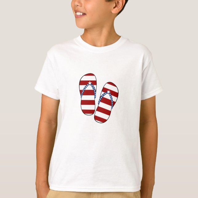 4th of July Patriotic American Flag Flip Flops T-Shirt (Front)