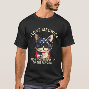 4Th Of July Patriotic American Flag I Love Meowica T-Shirt