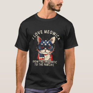 4Th Of July Patriotic American Flag I Love Meowica T-Shirt