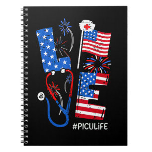 4th of July Patriotic American PICU Baby Nurse Ste Notebook