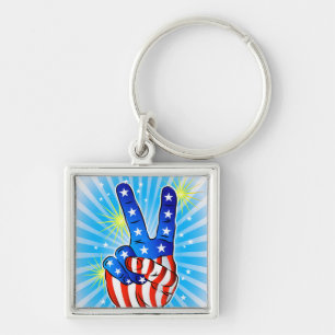4th of July - Patriotic American-Victory & Peace Keychain