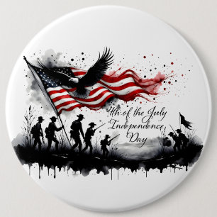 4th of July Patriotic Art with Flag & Soldiers 6 Inch Round Button