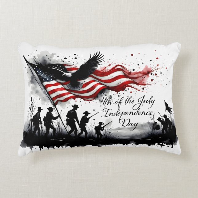 4th of July Patriotic Art with Flag & Soldiers Accent Pillow (Front)