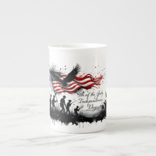4th of July Patriotic Art with Flag & Soldiers Bone China Mug