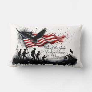 4th of July Patriotic Art with Flag & Soldiers Lumbar Pillow