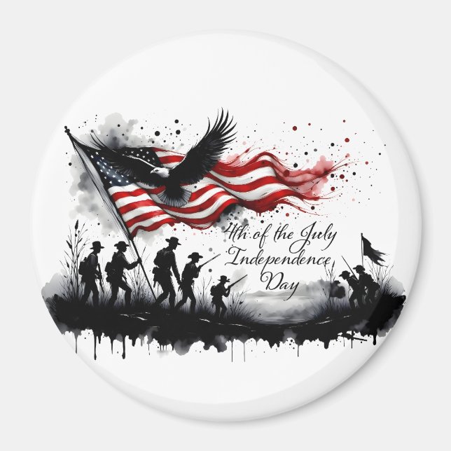 4th of July Patriotic Art with Flag & Soldiers Magnet (Front)
