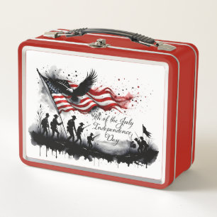 4th of July Patriotic Art with Flag & Soldiers Metal Lunch Box