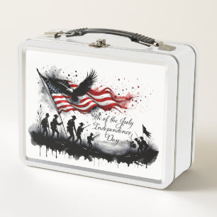 4th of July Patriotic Art with Flag & Soldiers Metal Lunch Box