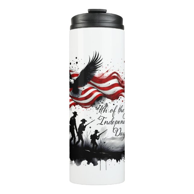 4th of July Patriotic Art with Flag & Soldiers Thermal Tumbler (Front)