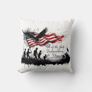 4th of July Patriotic Art with Flag & Soldiers Throw Pillow