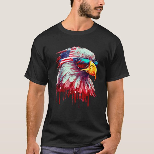 4th Of July Patriotic Bald Eagle Cool Sunglasses T-Shirt (Front)