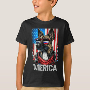 4th Of July Patriotic Belgian Malinois Dog Merica  T-Shirt