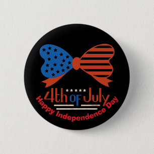 "4th of July" Patriotic Bow Design Custom 2 Inch Round Button
