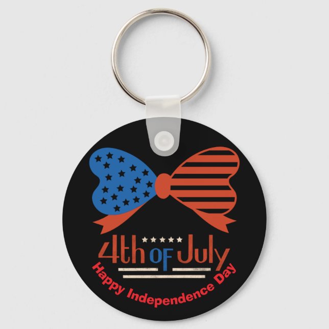 "4th of July" Patriotic Bow Design Custom Keychain (Front)