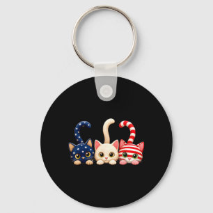 4th Of July Patriotic Cat Usa Aamerican Flag Keychain