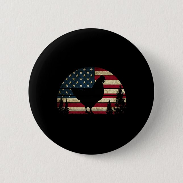 4th Of July Patriotic Chicken American Usa Flag Ch 2 Inch Round Button (Front)