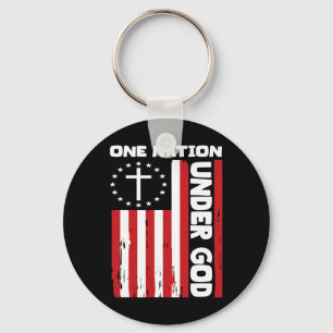 4th Of July Patriotic Christian Flag One Nation Un Keychain