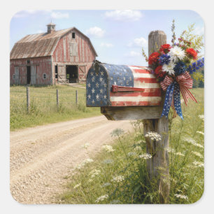 4th of July Patriotic Country Mailbox Square Sticker