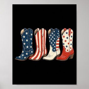 4th Of July Patriotic Cowboy Boots Western Cowgirl Poster