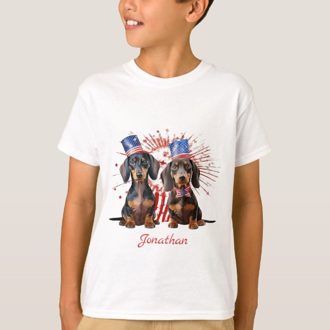 4th of July Patriotic Dachshund American Flag Kid T-Shirt (Front)