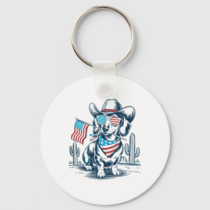 4th Of July Patriotic Dachshund Cowboy Dog Usa Fla Keychain