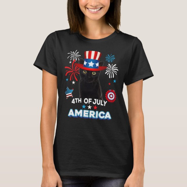 4th Of July Patriotic Day Black Cat Independence D T-Shirt (Front)