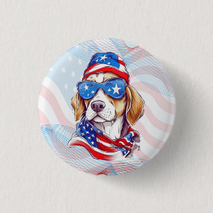 4th Of July Patriotic Dog Design 1 Inch Round Button