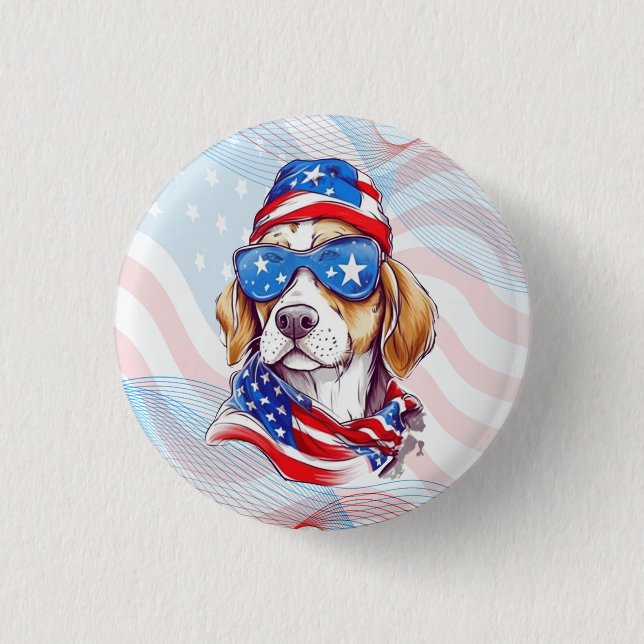 4th Of July Patriotic Dog Design  1 Inch Round Button (Front)