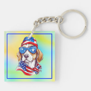 4th Of July Patriotic Dog Design  Keychain