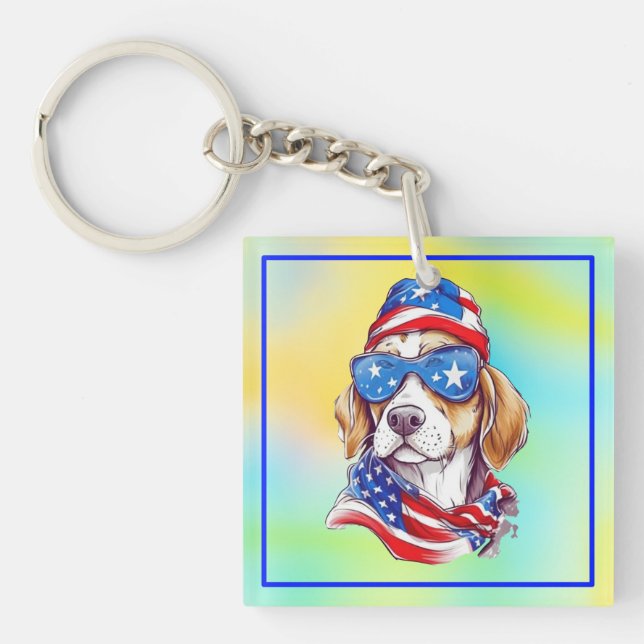 4th Of July Patriotic Dog Design  Keychain (Front)