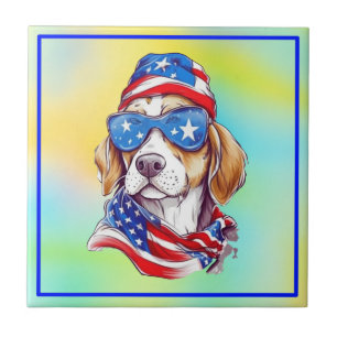 4th Of July Patriotic Dog Design  Tile