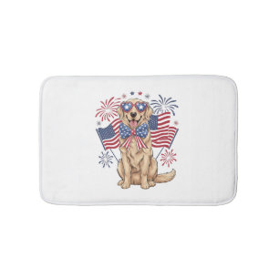 4th of July Patriotic Dog Golden Bath Mat