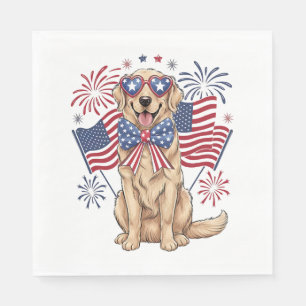 4th of July Patriotic Dog Golden Napkin