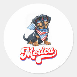 4th Of July Patriotic Dog Rottweiler Merica Classic Round Sticker